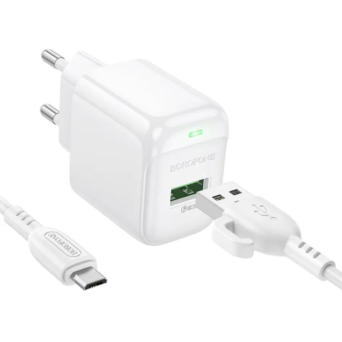 Зарядное устройство BOROFONE BAS42A Potential USB QC3.0 + cable USB to Micro 5P White (6941991113796) изображение 2