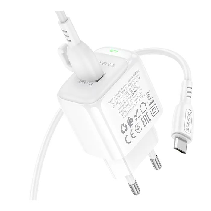 Зарядное устройство BOROFONE BAS42A Potential USB QC3.0 + cable USB to Micro 5P White (6941991113796) изображение 5
