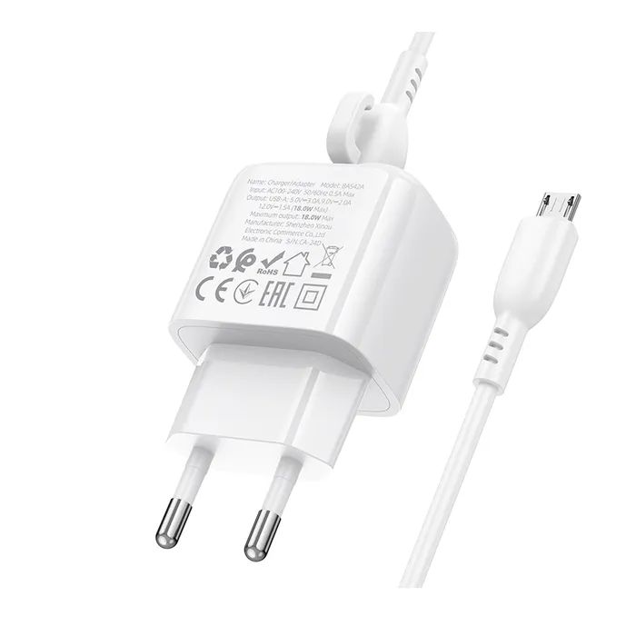 Зарядное устройство BOROFONE BAS42A Potential USB QC3.0 + cable USB to Micro 5P White (6941991113796) изображение 6