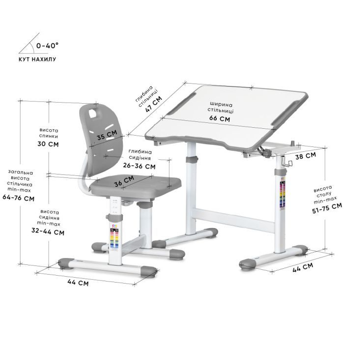 Парта со стулом Evo-kids Ergo Grey (Evo-03 Ergo G) изображение 3