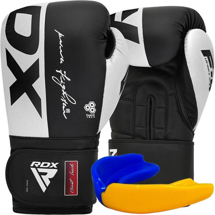 Боксерские перчатки RDX F4 Boxing Sparring Gloves Hook & Loop White/Black 10 унцій (BGR-F4B-10OZ)