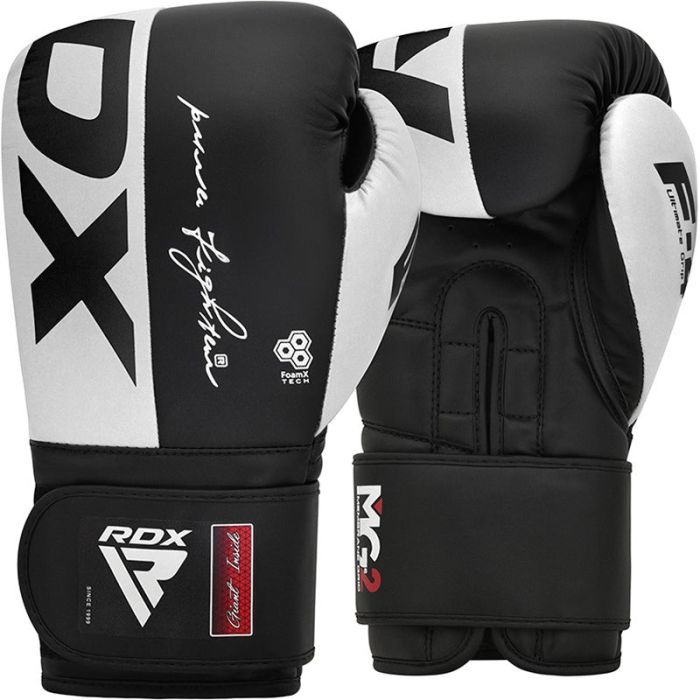 Боксерские перчатки RDX F4 Boxing Sparring Gloves Hook & Loop White/Black 10 унцій (BGR-F4B-10OZ) изображение 2