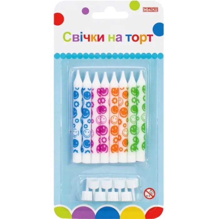 Свеча Maxi 8 шт. на торт, 8 см; 8 підставок для свічок (MX627045.F02)