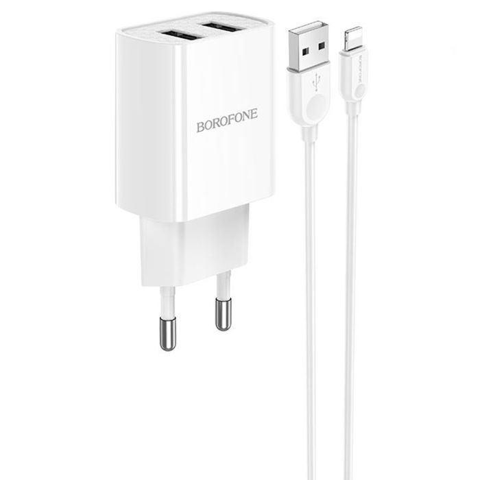 Зарядное устройство BOROFONE BA53A 2xUSB + cable USB to Lightning 10.5W White (BA53AWi)