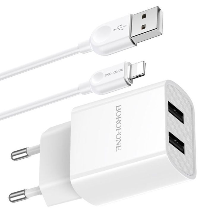 Зарядное устройство BOROFONE BA53A 2xUSB + cable USB to Lightning 10.5W White (BA53AWi) изображение 3