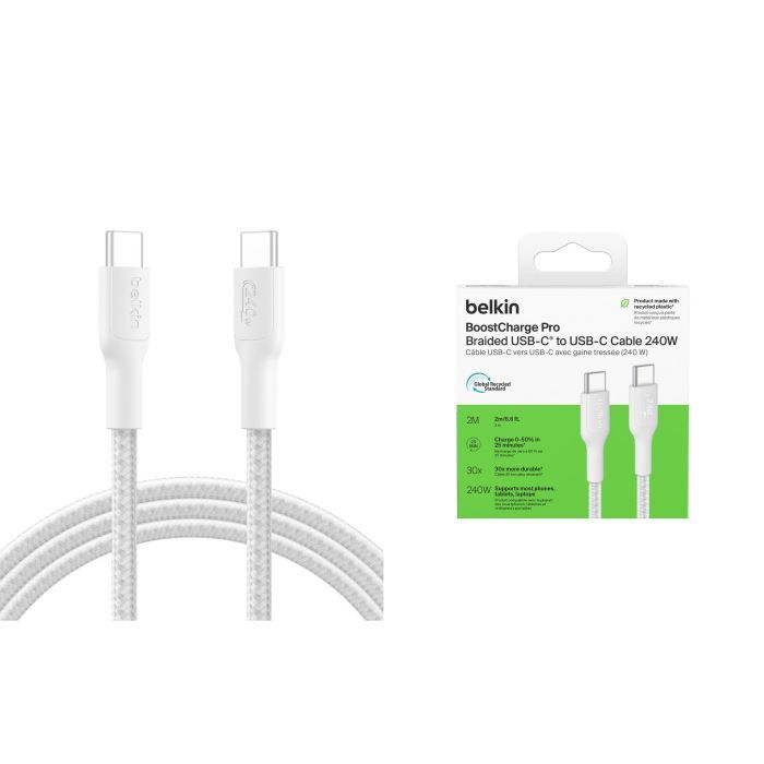 Дата кабель USB-C to USB-C 2.0m 240W white Belkin (CAB025HQ2MWH) зображення 2