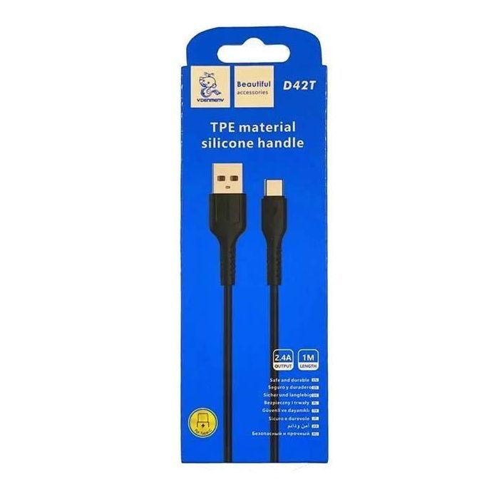 Дата кабель USB 2.0 AM to USB-C 1.0m 2.4A silicone black Denmen (DM-D42T-BK) изображение 2