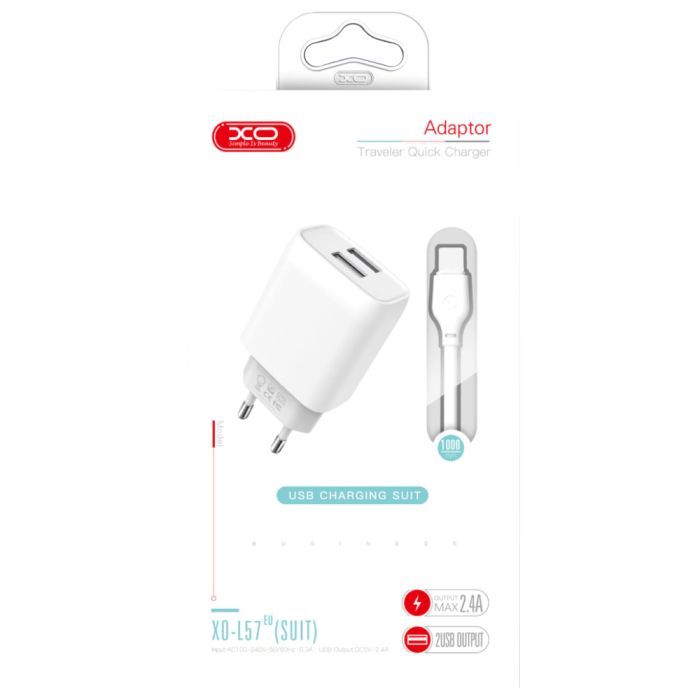 Зарядное устройство XO 2xUSB 2.4A + cable USB to Micro 5P white (L57-M-WH) изображение 3