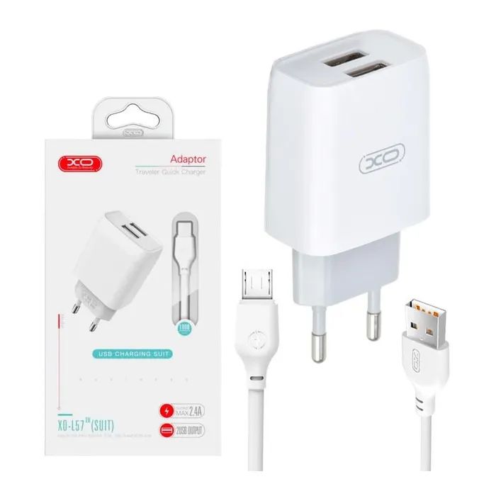 Зарядное устройство XO 2xUSB 2.4A + cable USB to Micro 5P white (L57-M-WH) изображение 5