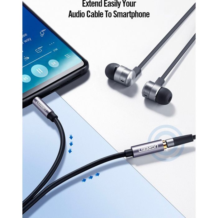 Кабель мультимедійний 3.5mm M to 3.5mm F 1.5m AV118 gray Ugreen (10593) зображення 5 Кабель мультимедійний 3.5mm M to 3.5mm F 1.5m AV118 gray Ugreen (10593) зображення 5