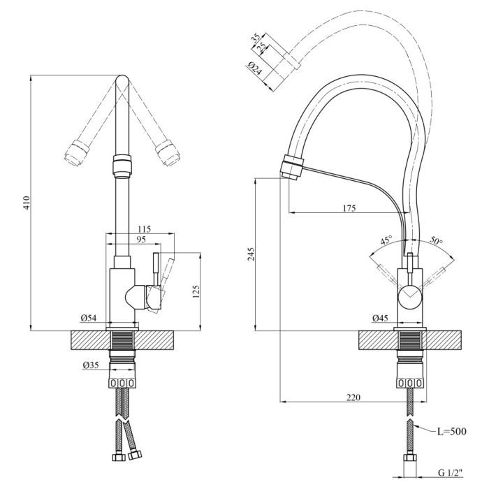 Смеситель Kroner EdelstahlKlassisch-ESG03593BLK (CV035453)