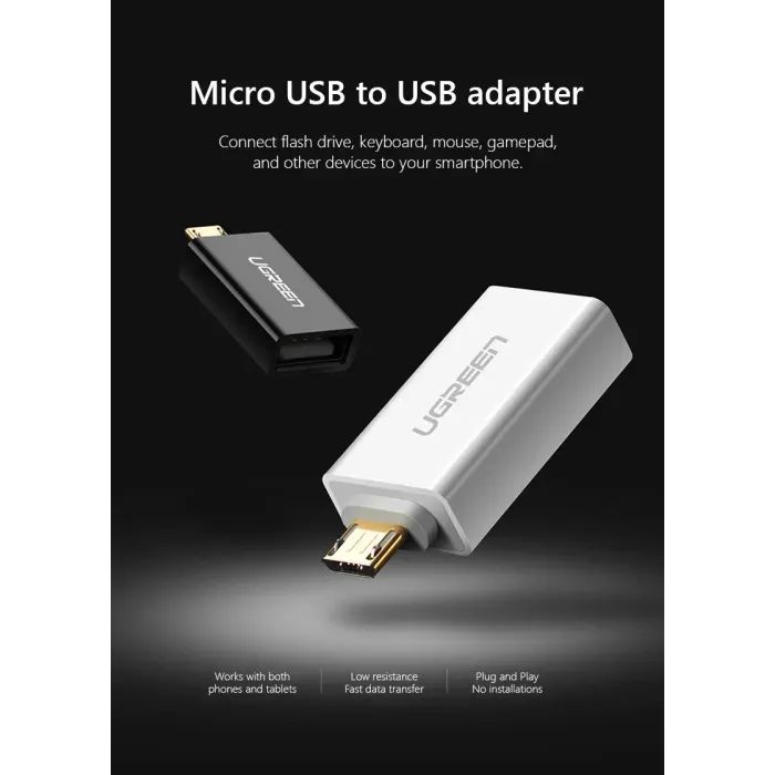 Переходник OTG USB 2.0 AF to Micro 5P US195 white Ugreen (30529) изображение 2