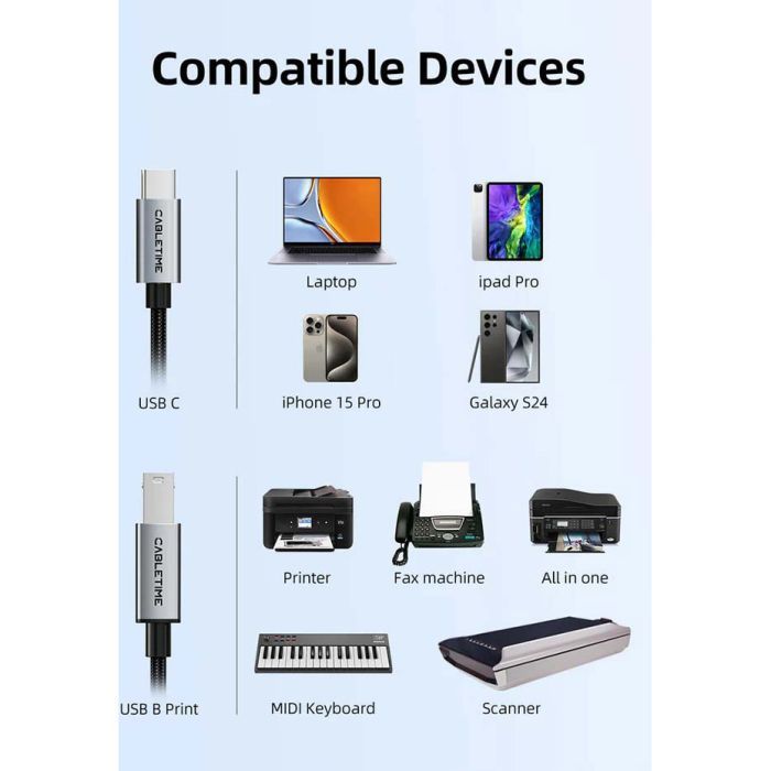 Кабель для принтера USB-C 2.0 to BM 2.0m Cabletime (CA915774) зображення 8