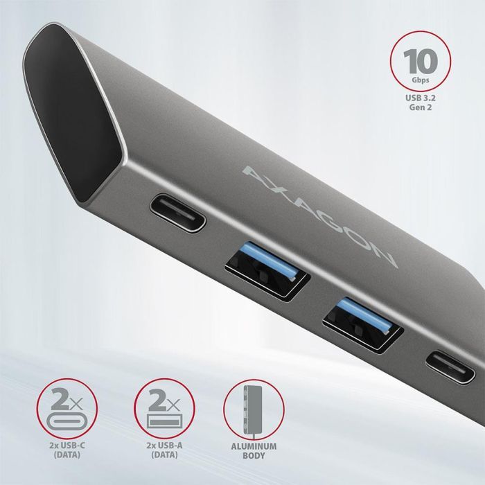 Концентратор AXAGON USB-C to 2xUSB-A + 2xUSB-C 10Gbps 0.13m gray (HMC-4G2) изображение 2