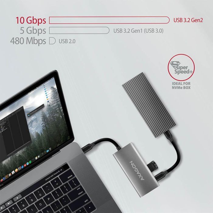Концентратор AXAGON USB-C to 2xUSB-A + 2xUSB-C 10Gbps 0.13m gray (HMC-4G2) изображение 3