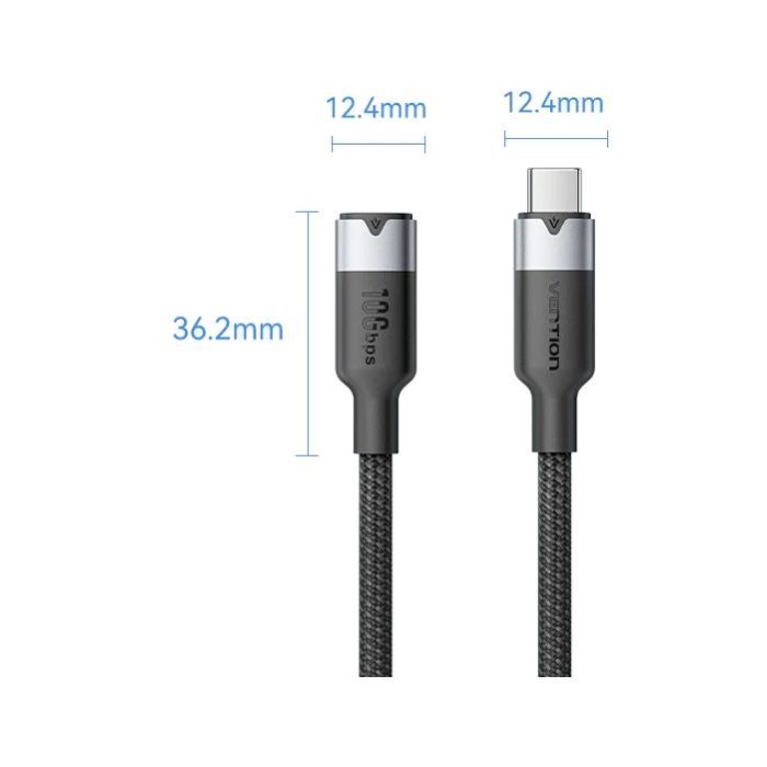 Дата кабель USB-C M/F 1.0m 100W 10Gbps 4K60Hz Vention (TRFBF) зображення 2