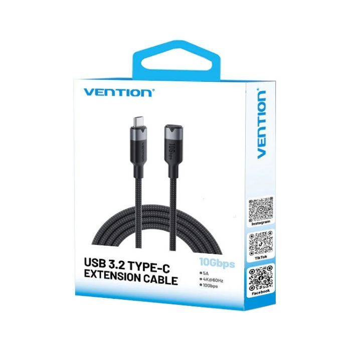 Дата кабель USB-C M/F 1.0m 100W 10Gbps 4K60Hz Vention (TRFBF) зображення 3