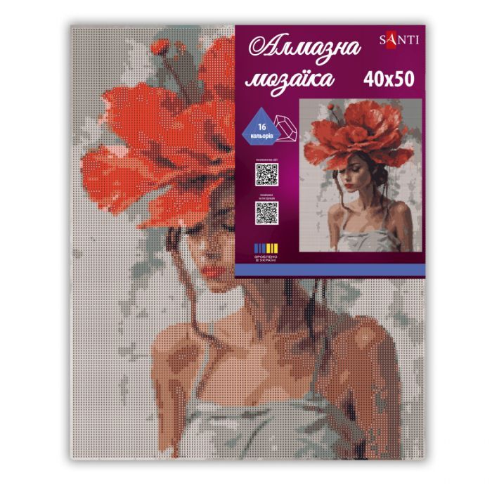 Картина по номерам Santi алмазна мозаїка Дівчина з червоною квіткою 40х50 см н (956045) изображение 2