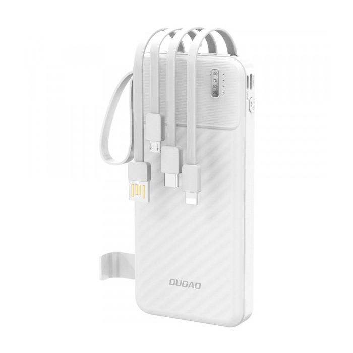 Батарея універсальна Dudao 10000mAh K11 10W, USB-A, USB-C, microUSB, with USB-A/USB-C/Lightning/MicroUSB cables White (6977196681860)