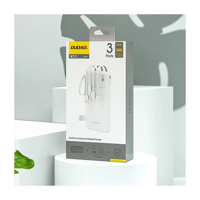 Батарея універсальна Dudao 10000mAh K11 10W, USB-A, USB-C, microUSB, with USB-A/USB-C/Lightning/MicroUSB cables White (6977196681860) зображення 2