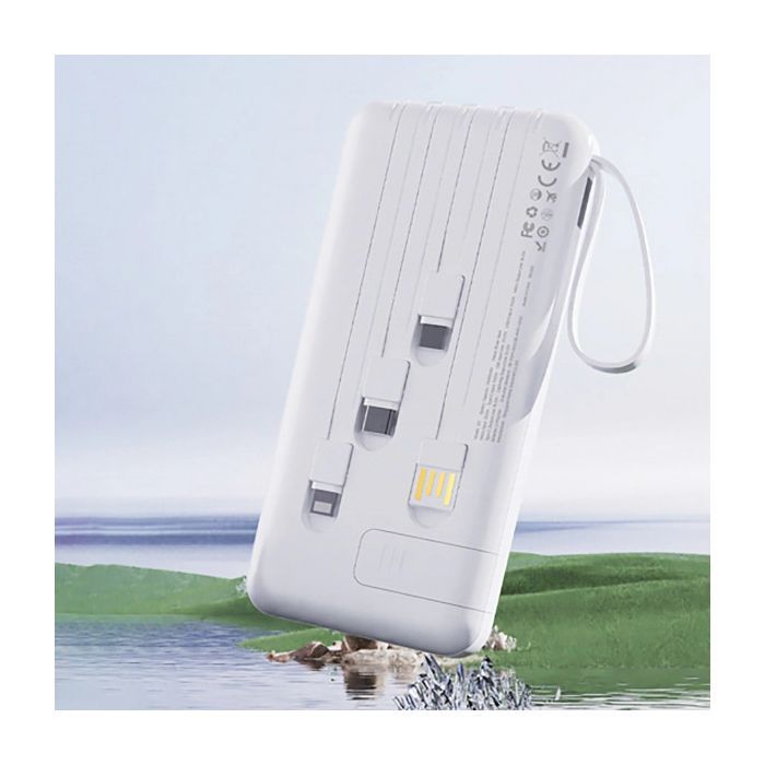 Батарея універсальна Dudao 10000mAh K11 10W, USB-A, USB-C, microUSB, with USB-A/USB-C/Lightning/MicroUSB cables White (6977196681860) зображення 3