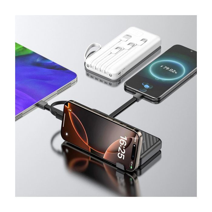 Батарея універсальна Dudao 10000mAh K11 10W, USB-A, USB-C, microUSB, with USB-A/USB-C/Lightning/MicroUSB cables White (6977196681860) зображення 4