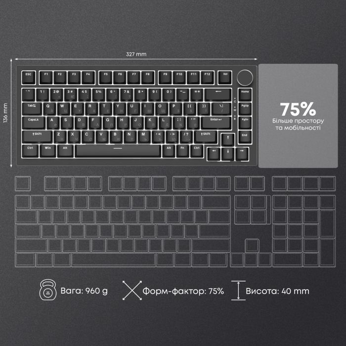 Клавиатура Ajazz AK820 Red Switch USB-C UA White (AK820-R-W) изображение 17