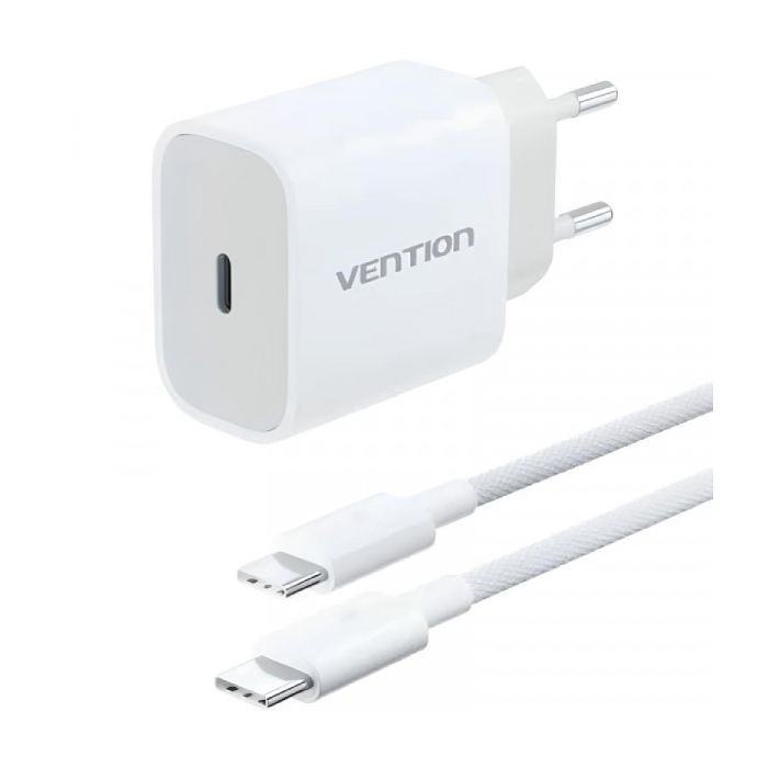 Зарядний пристрій Vention 1xUSB-C PD20W + cable USB-C to USB-C white (G16W0-EU)
