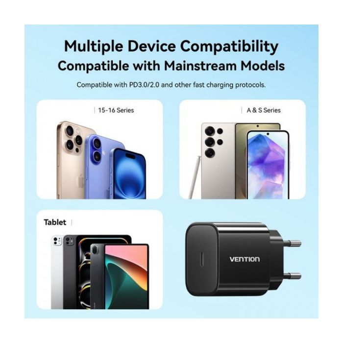 Зарядний пристрій Vention 1xUSB-C PD20W + cable USB-C to USB-C white (G16W0-EU) зображення 5