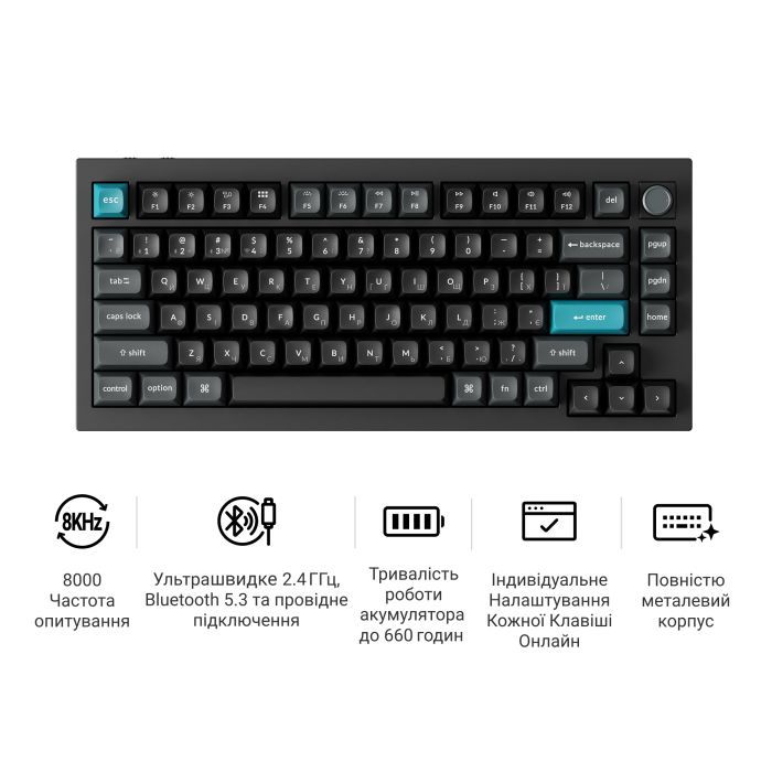 Клавіатура Keychron Q1 Ultra Keychron Red Switch RGB UA Black (Q1U-M1-UA) зображення 8