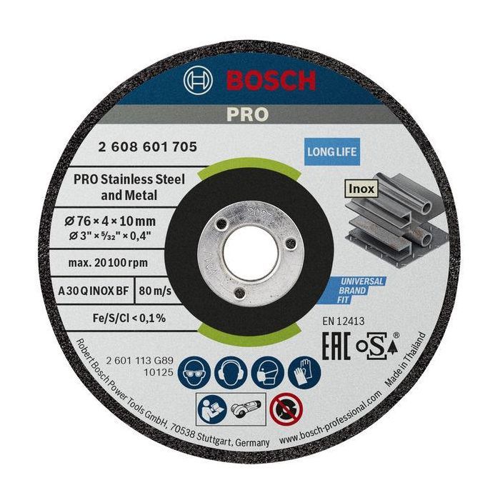 Круг отрезной Bosch Professional, для нержавеющей стали и металла, 76×4×10 мм, 2 шт (2.608.601.705)