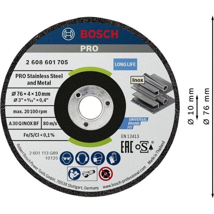 Круг отрезной Bosch Professional, для нержавеющей стали и металла, 76×4×10 мм, 2 шт (2.608.601.705) изображение 2