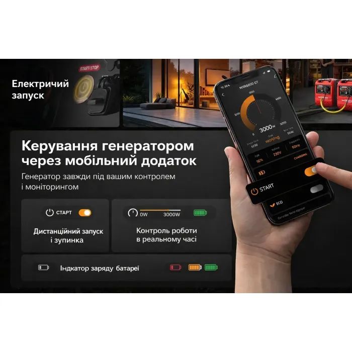 Генератор maXpeedingRODS MXR6000GT, інверторний, 5.5kW, ручний/електро/віддалений(BlueTooth) старт (MXR6000GT) зображення 10