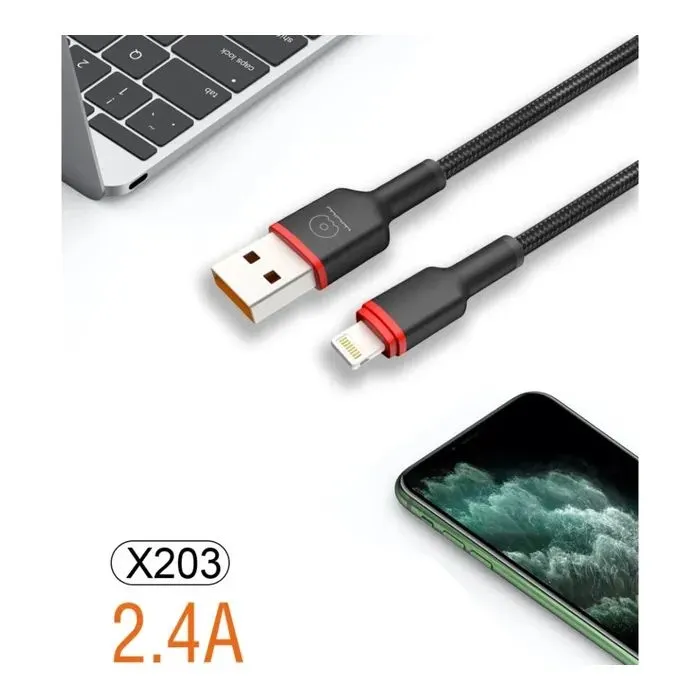 Дата кабель USB 2.0 AM to Lightning 1.0m 2.4A X203 black WUW (6972573336210) изображение 2
