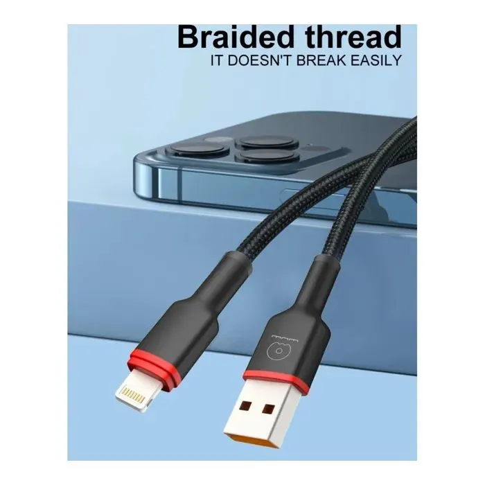 Дата кабель USB 2.0 AM to Lightning 1.0m 2.4A X203 black WUW (6972573336210) изображение 4