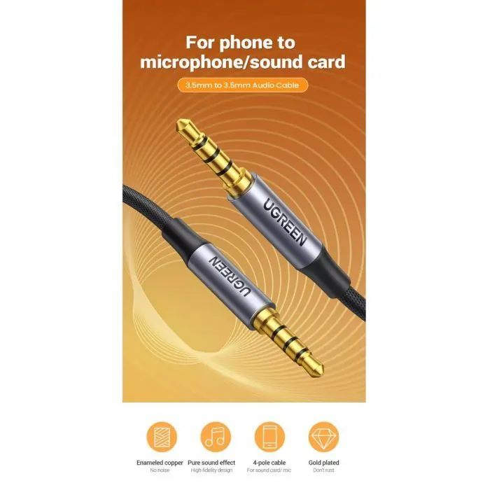Кабель мультимедійний 3.5mm M to 3.5mm M 1.5m (4pin) AV183 gray Ugreen (20497) зображення 9