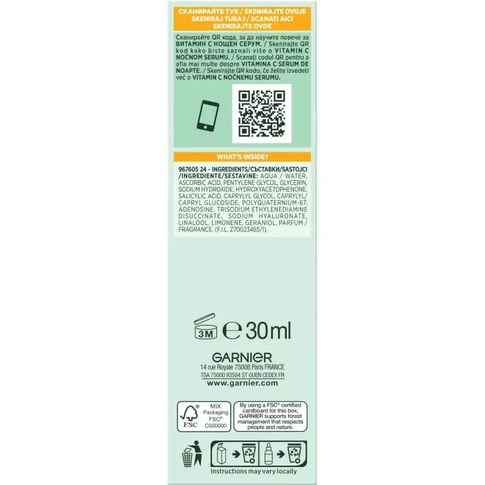Сироватка для обличчя Garnier Skin Active Vitamin C Night Serum 30 мл (3600542541664) зображення 5