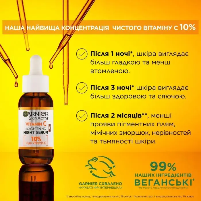 Сироватка для обличчя Garnier Skin Active Vitamin C Night Serum 30 мл (3600542541664) зображення 6