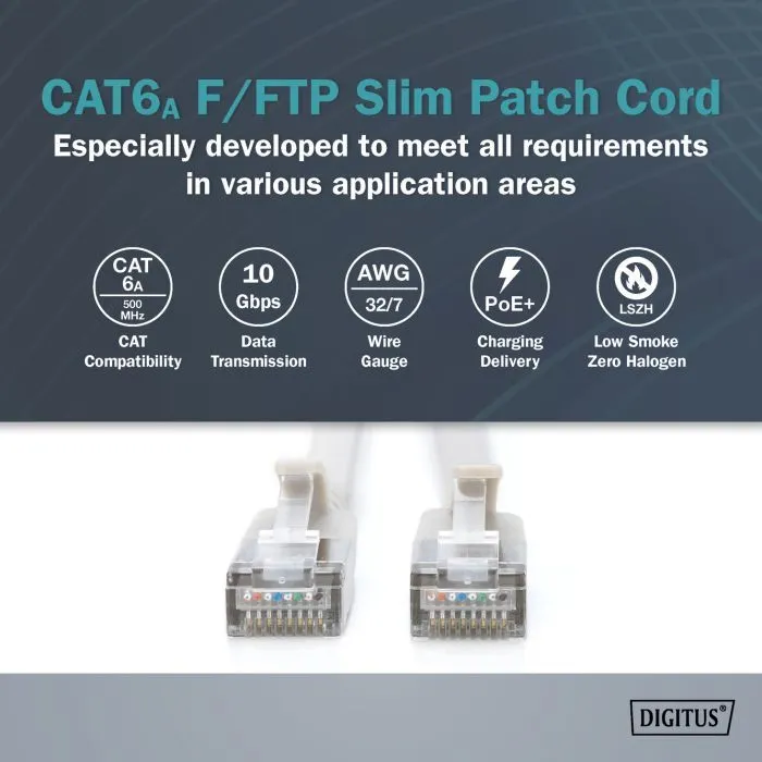 Патч-корд 10м, FTP, cat.6A, Sliim, AWG 32/7, Cu, LSZH, grey Digitus (DK-1632-A-100S) изображение 2