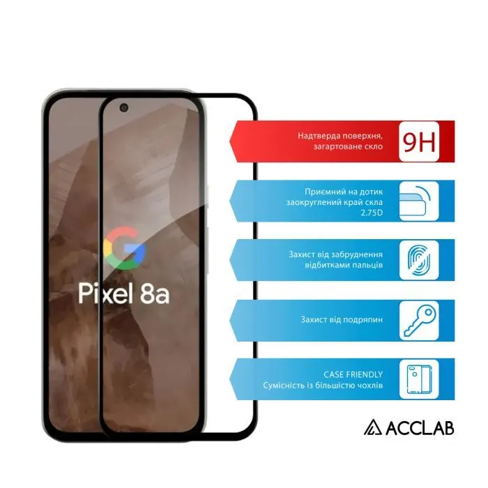 Скло захисне ACCLAB Full Glue ESD Google Pixel 8a Black (1283126625329) зображення 3