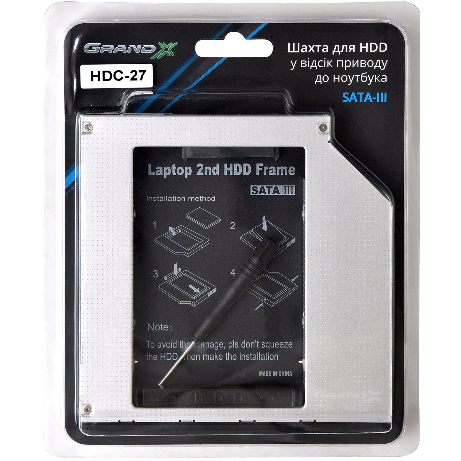 Фрейм-перехідник Grand-X HDD 2.5'' to notebook 12.7 mm ODD SATA3 (HDC-27) зображення 3