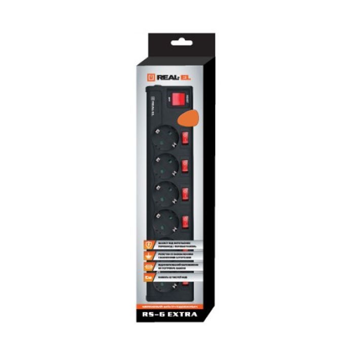 Мережевий фільтр живлення REAL-EL RS-6 EXTRA 5m, black (EL122300003) зображення 2