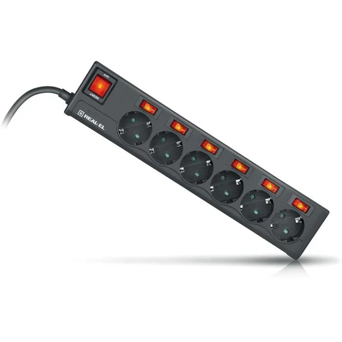 Мережевий фільтр живлення REAL-EL RS-6 EXTRA 5m, black (EL122300003) зображення 3