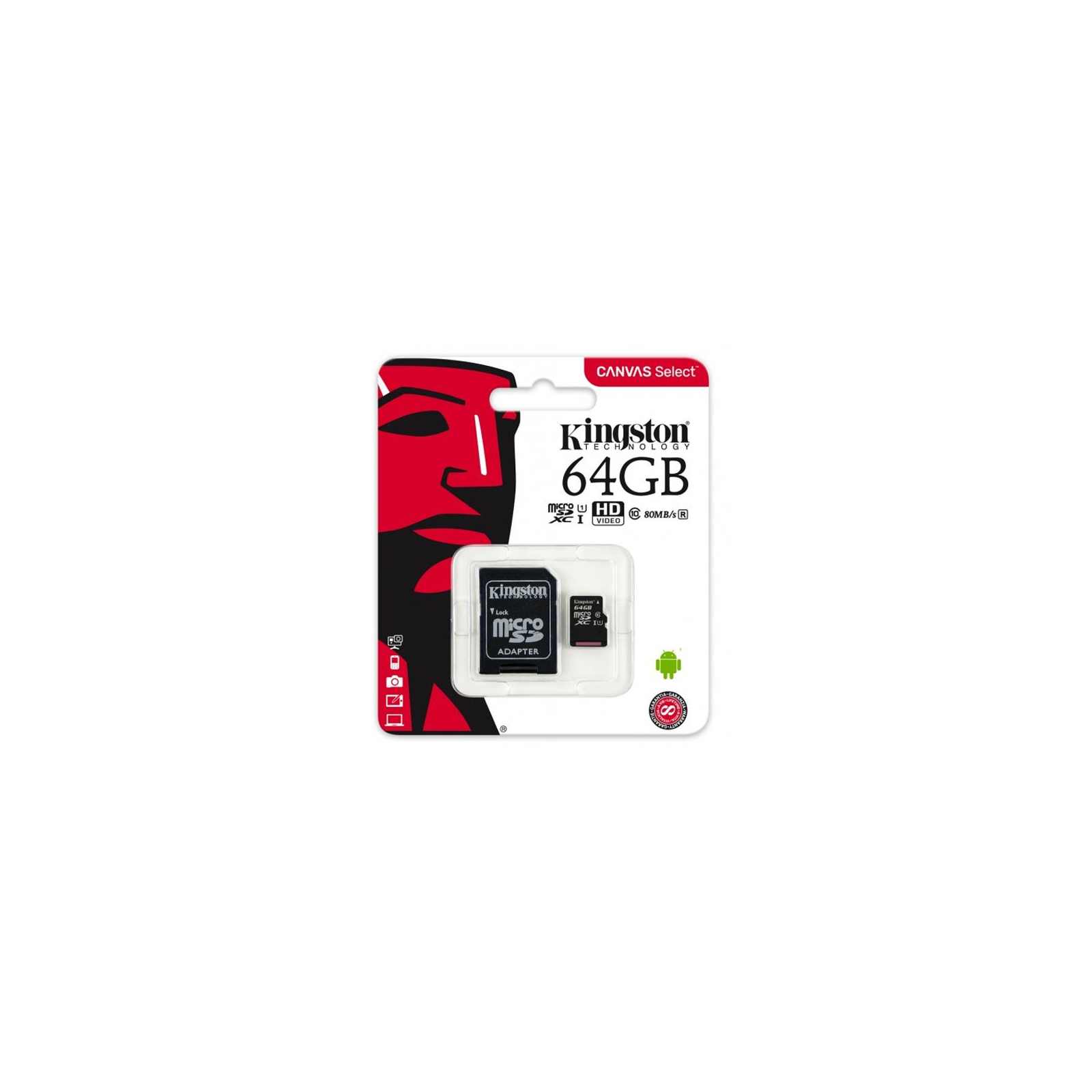 Карта памяти Kingston 64GB microSDXC class 10 UHS-I Canvas Select (SDCS/64GB) изображение 3
