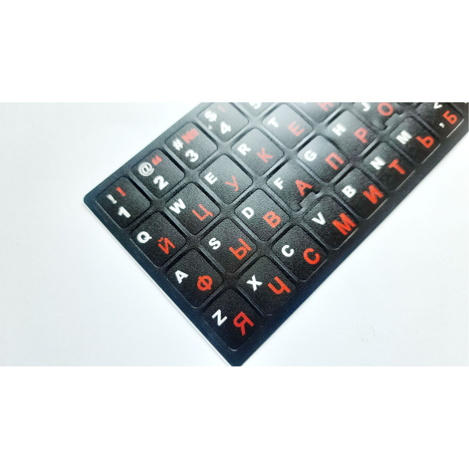 Наклейка на клавиатуру AlSoft непрозрачная EN/RU (11x13мм) черная (кирилица красная) textu (A43979) изображение 2