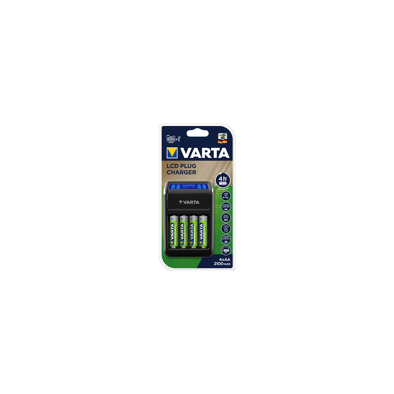 Зарядний пристрій для акумуляторів Varta LCD PLUG CHARGER +4*AA 2100 mAh (57687101441) зображення 4