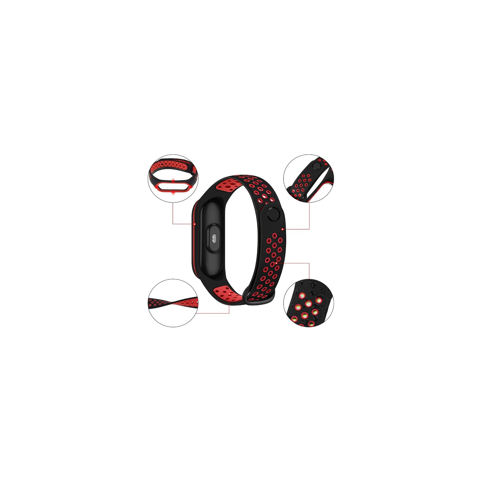 Ремінець до фітнес браслета BeCover Nike Style для Xiaomi Mi Smart Band 5 Black-Red (705153) зображення 3