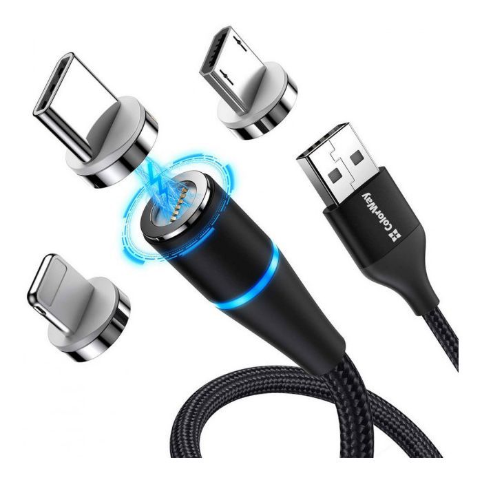Дата кабель USB 2.0 AM to Lightning + Micro 5P + Type-C 1.0m Magnetic ColorWay (CW-CBUU038-BK) изображение 2