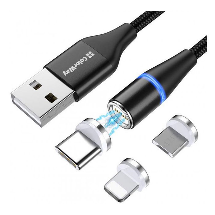 Дата кабель USB 2.0 AM to Lightning + Micro 5P + Type-C 1.0m Magnetic ColorWay (CW-CBUU038-BK) изображение 3