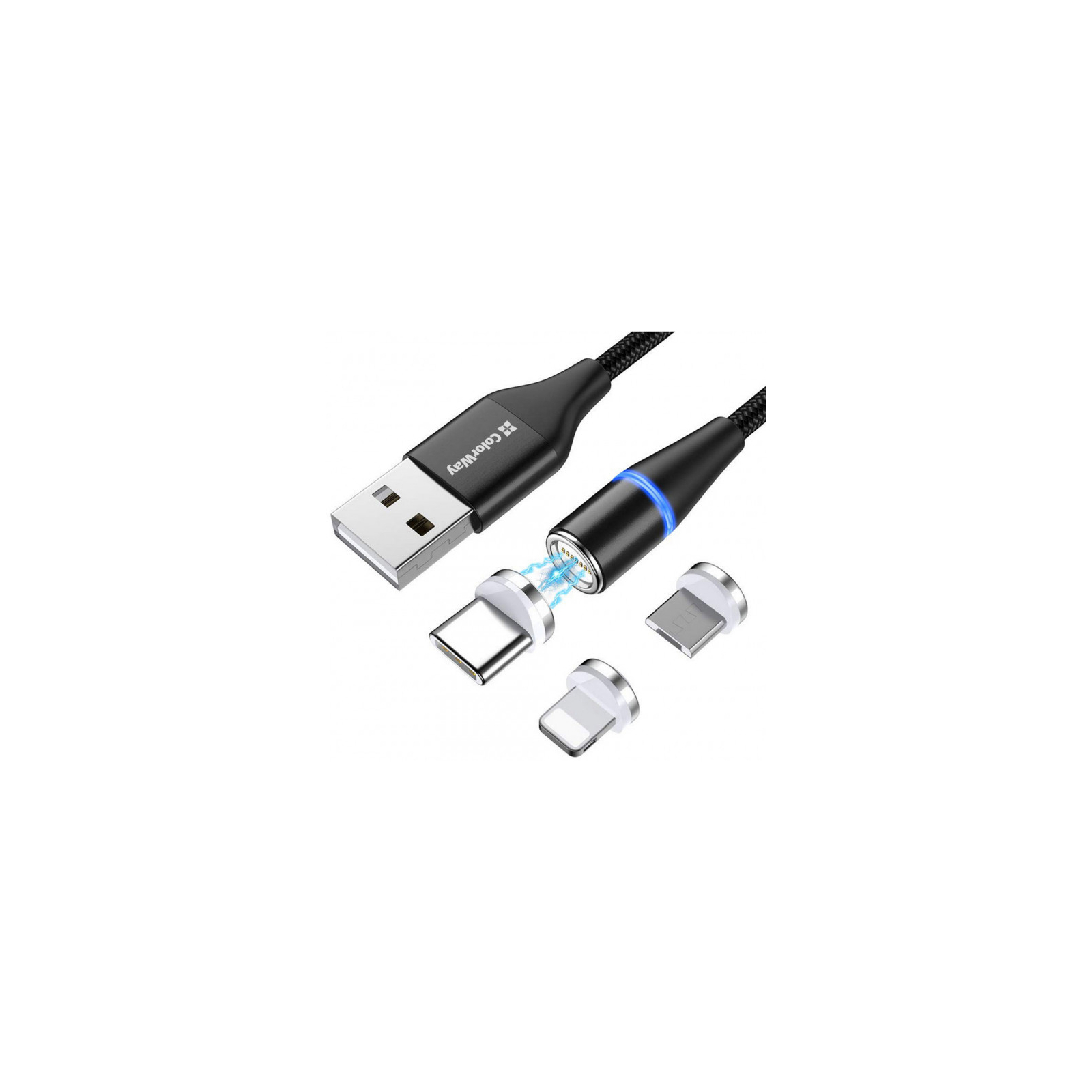 Дата кабель USB 2.0 AM to Lightning + Micro 5P + Type-C 1.0m Magnetic ColorWay (CW-CBUU038-BK) зображення 3